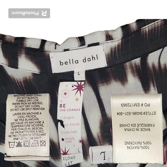 Bella Dahl Flowy Button Down Blurred Ikat Print - L - Picture 6 of 9